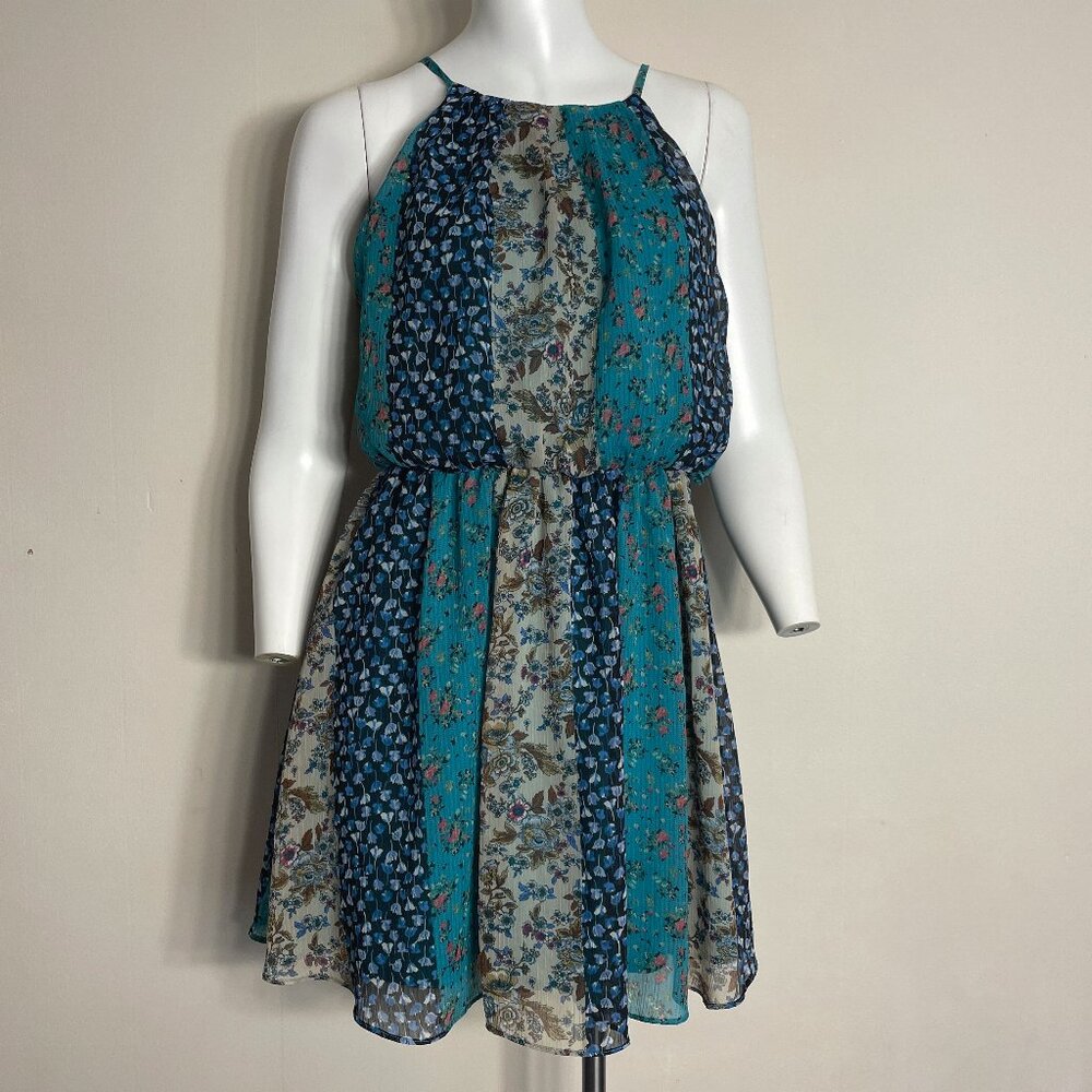 A Byer Halter Dress Sundress Sz M Bohemian Mini Patchwork Peasant Fairy Flowy